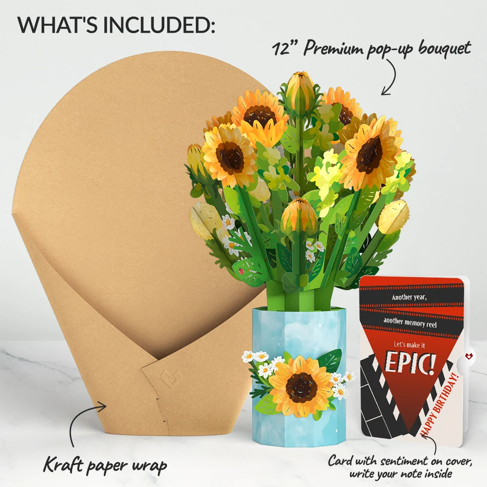 Lovepop Sunflower Blooms Birthday Bouquet and Epic Reel Sentiment Set Vase - Image 2