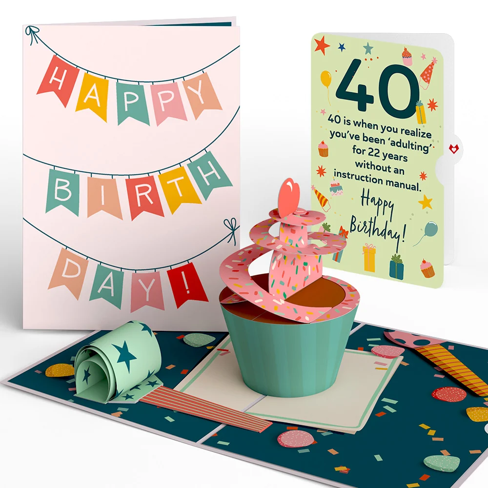Lovepop 40th Birthday Cupcake Pop-Up Card and Sentiment Set Candle