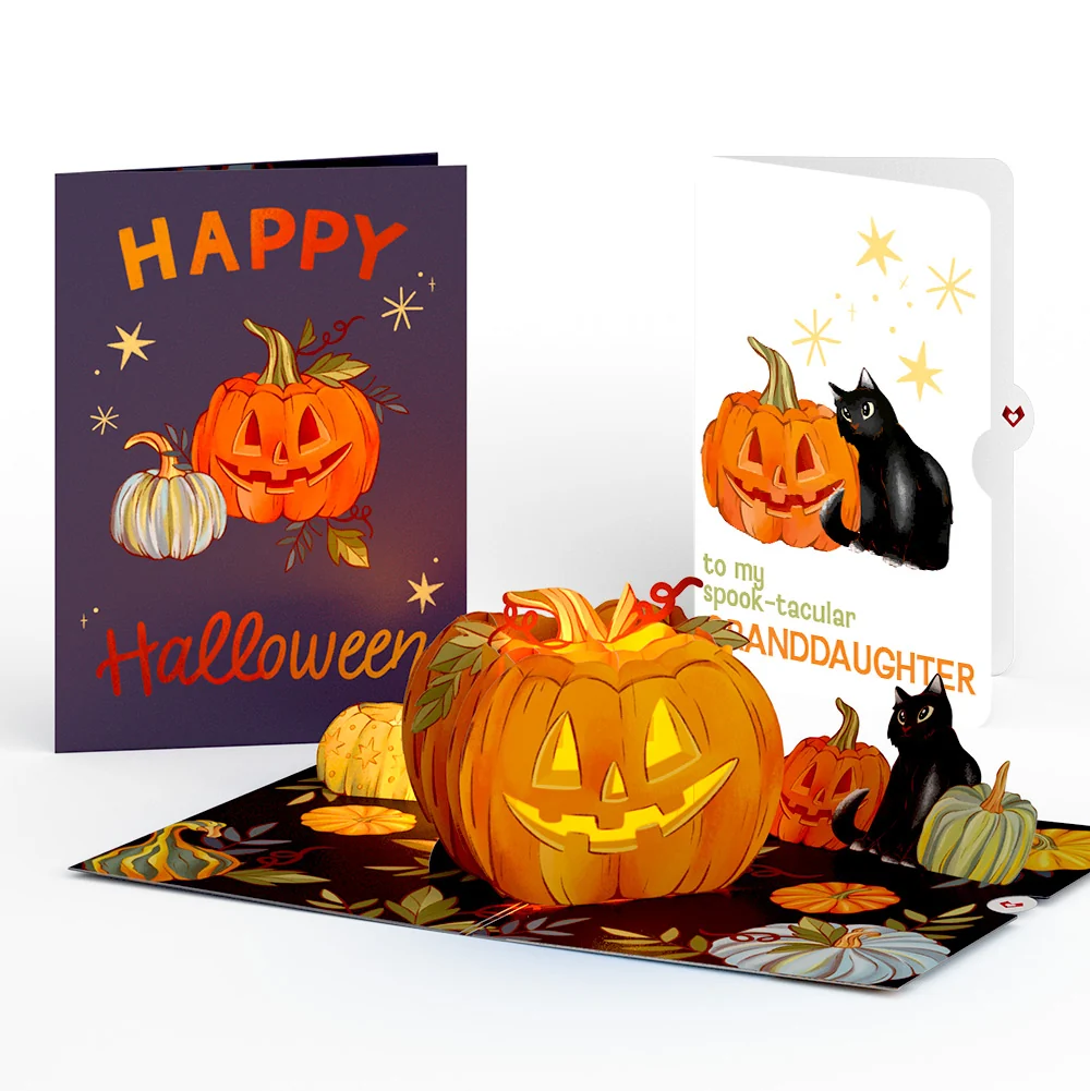 Lovepop Happy Halloween Pumpkin Light-Up Pop-Up Card and Sentiment Set for Granddaughter