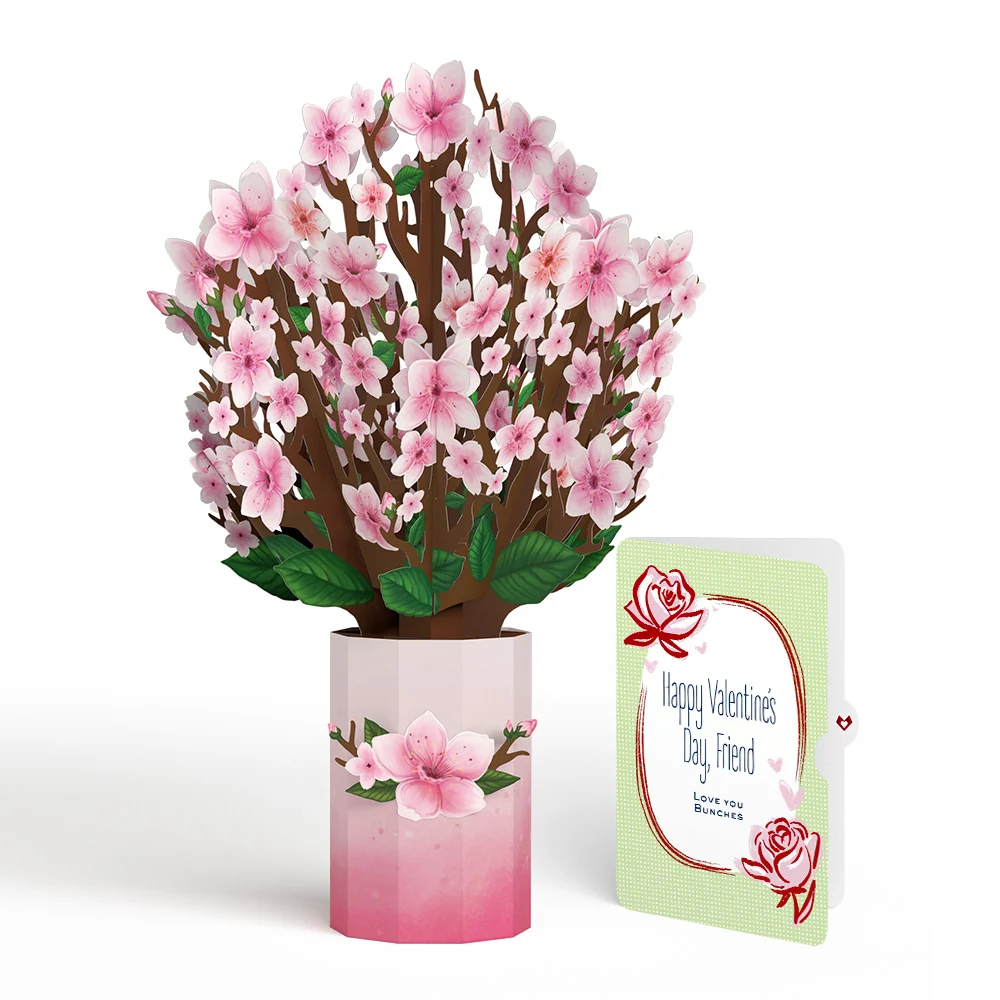 Lovepop Cherry Blossom Valentine Bouquet and Sweet Rose Sentiment Set for Friend Vase