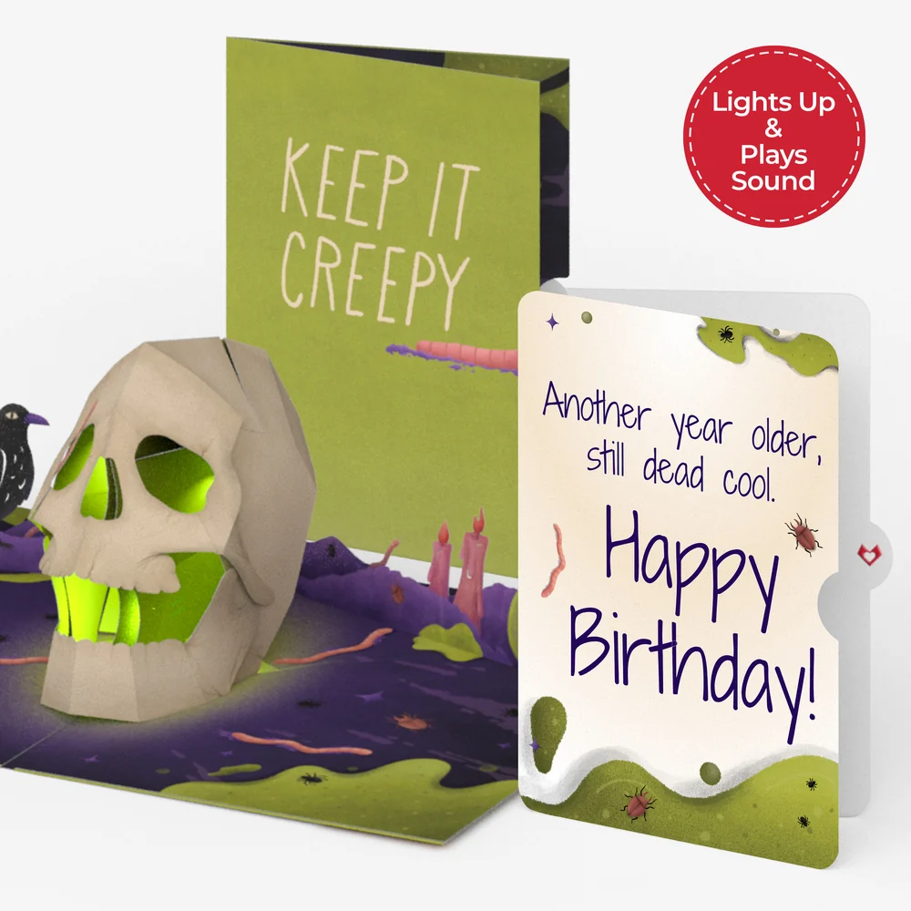 Lovepop Keep it Creepy Halloween Skull Music and Light Pop-Up Card and Still Dead Cool Birthday Sentiment Set Candle