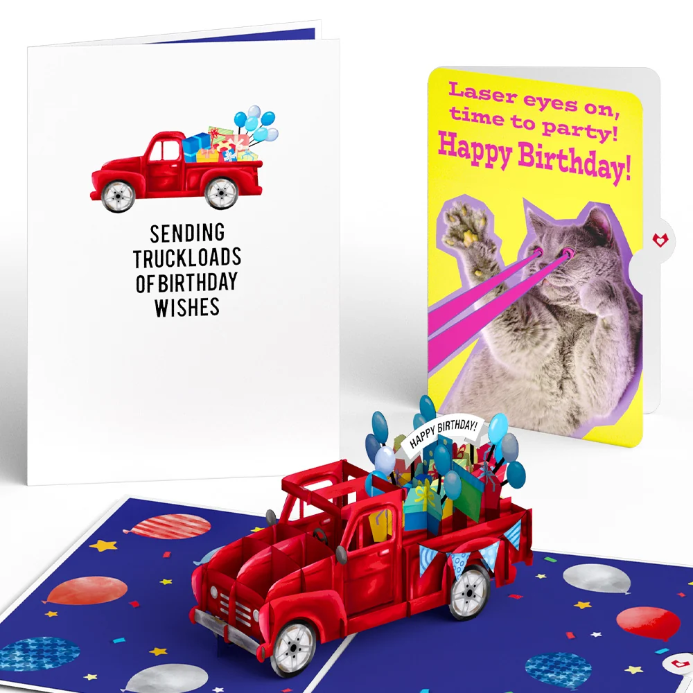 Lovepop Truckloads of Birthday Wishes with Cat Laser Eyes Pop-Up Card and Sentiment Set