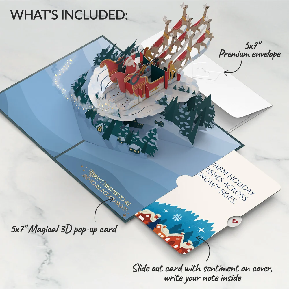 Lovepop Night Sky Santa Sleigh Holiday Pop-Up Card and Sentiment Set Cream - Image 2