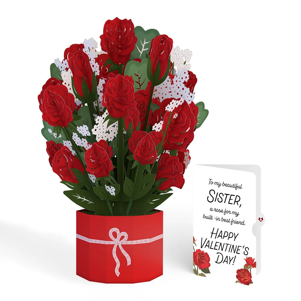 Lovepop Red Rose Valentine Grand Bouquet and Sentiment Set for Sister Vase