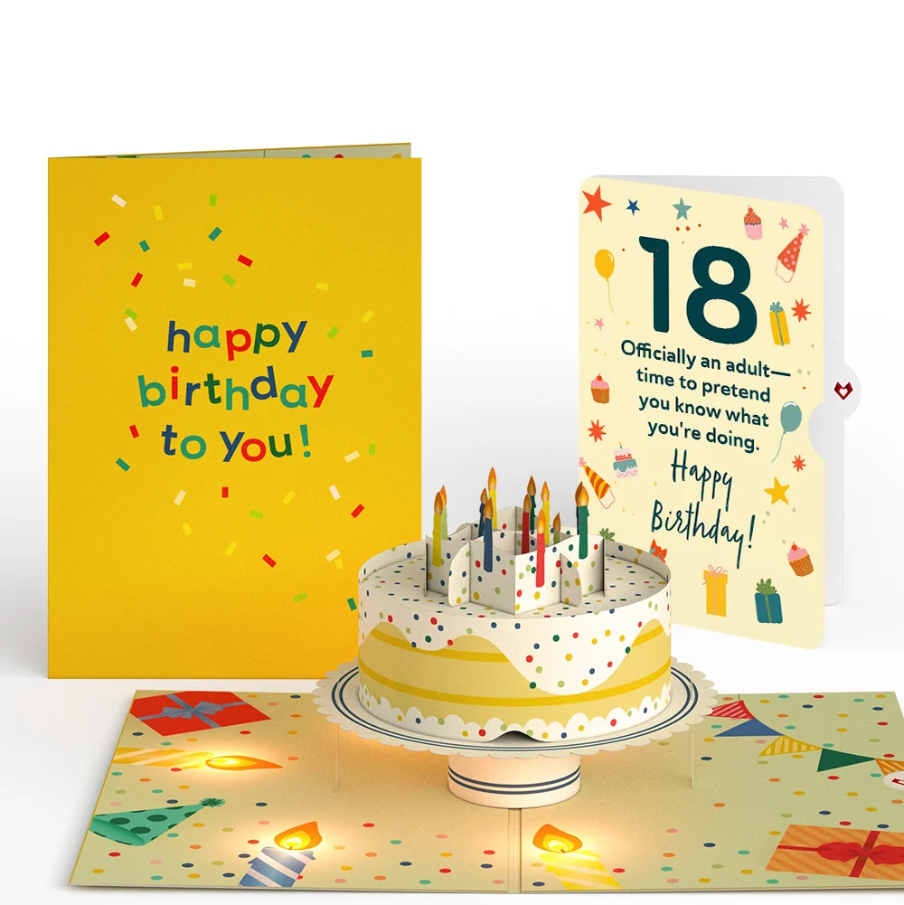 Lovepop Happy 18th Birthday Confetti Cake Music and Lights Pop-Up Card and Sentiment Set Candle