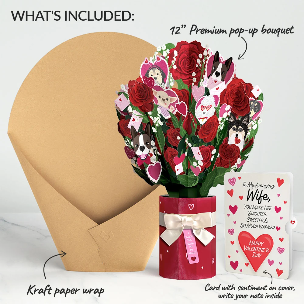Lovepop I Woof You Dog Valentine Bouquet and Sentiment Set for Wife Vase - Image 2