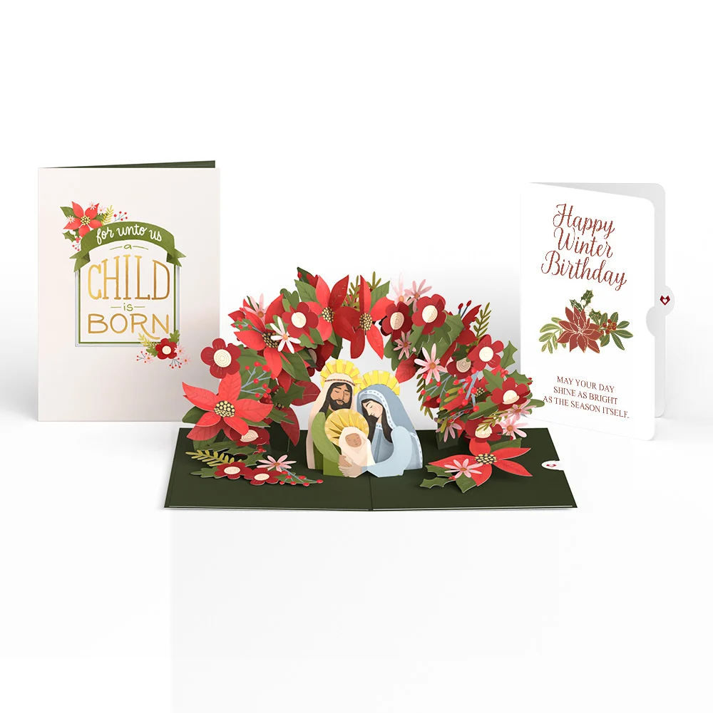 Lovepop A Child Is Born Christmas Pop-Up Card and Poinsettia Winter Birthday Sentiment Set