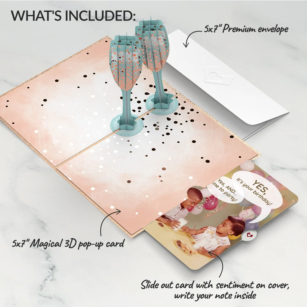Lovepop Champagne Toast Birthday Pop-Up Card and Time to Party Sentiment Set Glass - Image 2