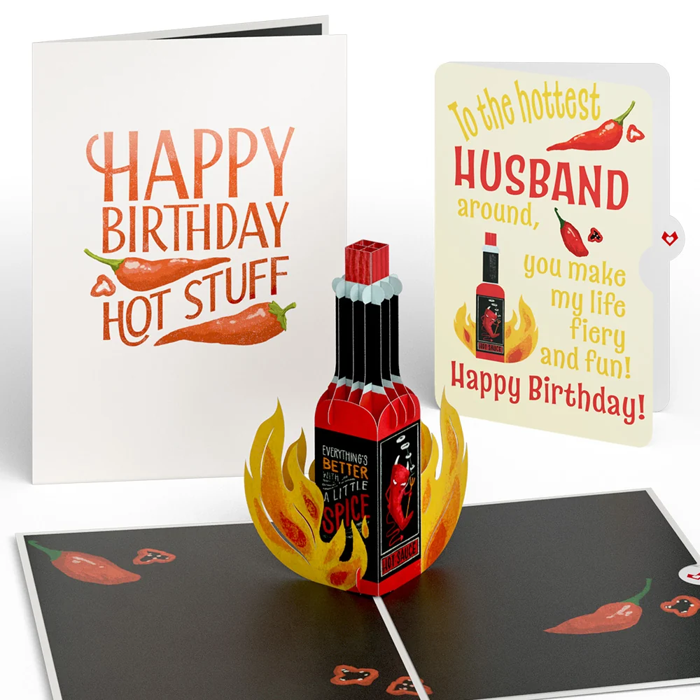 Lovepop Happy Birthday Hot Stuff Pop-Up Card and Sentiment Set for Husband Bottle