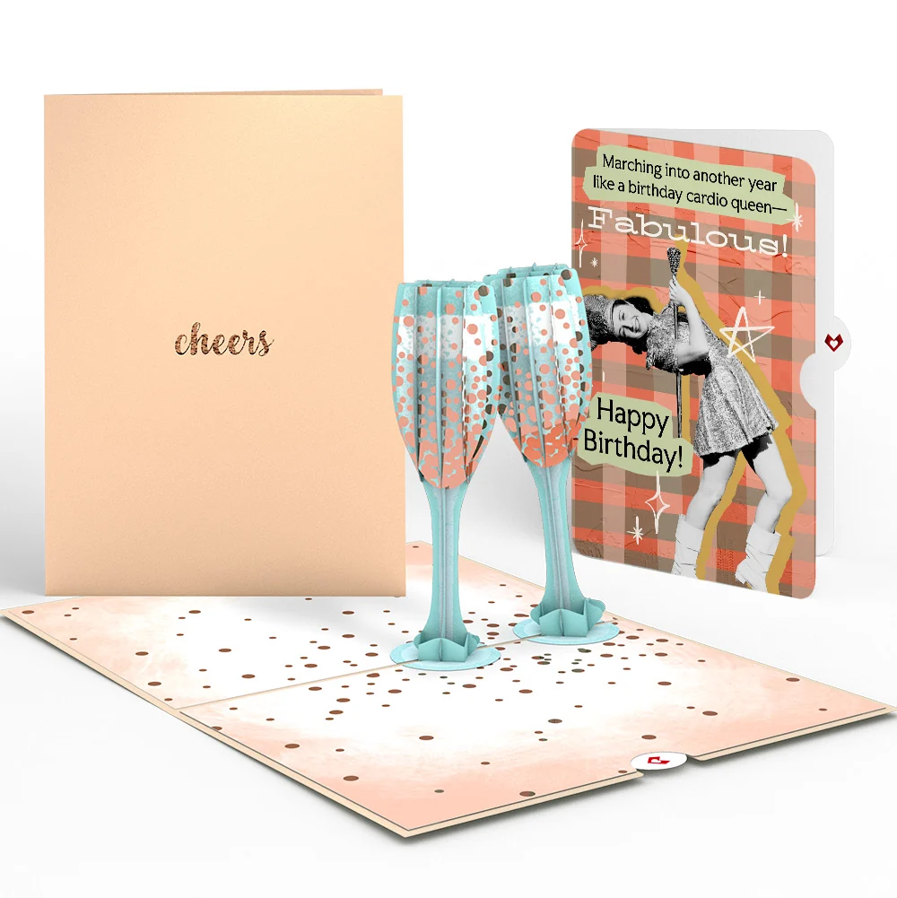 Lovepop Champagne Toast Birthday Pop-Up Card and Cardio Queen Sentiment Set