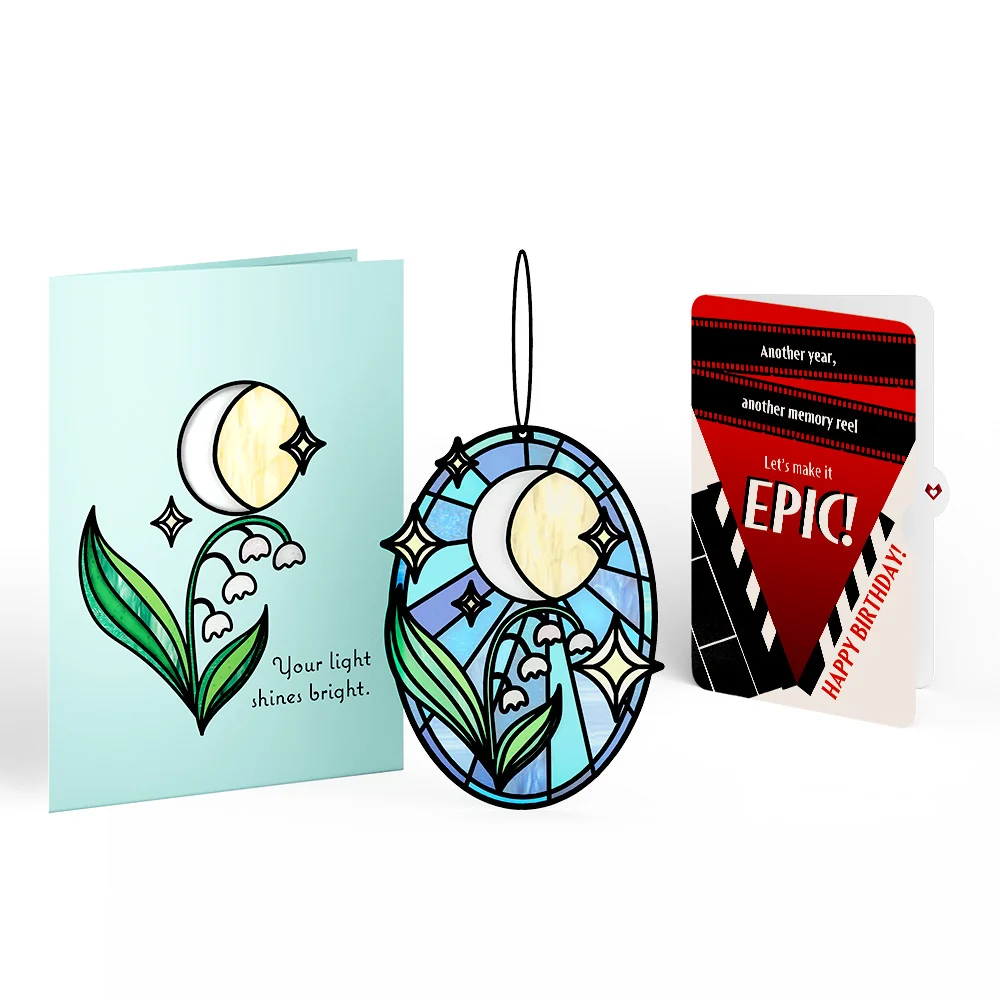 Lovepop Shine Bright Twilight Bloom Birthday Suncatcher Card and Epic Reel Sentiment Set Glass