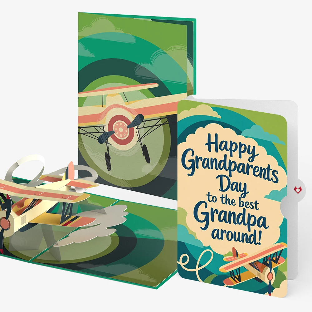 Lovepop Vintage Plane Pop-Up Card and Grandparents Day Sentiment Set Cream