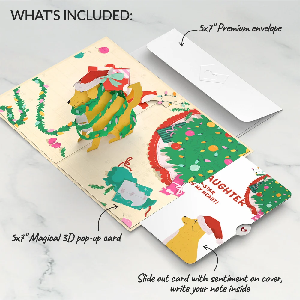 Lovepop Feliz Naughty Dog Christmas Pop-Up Card and Sentiment Set for Daughter Cream - Image 2