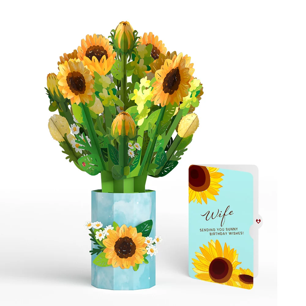 Lovepop Sunflower Blooms Birthday Bouquet and Sentiment Set for Wife Vase