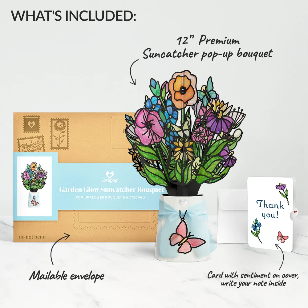 Lovepop Garden Glow Thank You Suncatcher Bouquet and Sentiment Set Glass - Image 2