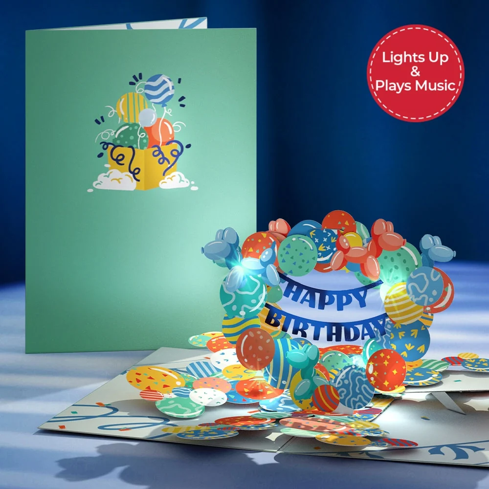 Lovepop Happy Birthday Balloons Music and Lights Pop-Up Card