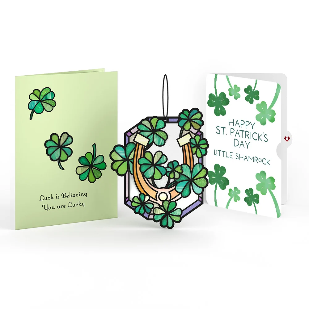 Lovepop Lucky Shamrock St. Patrick’s Day Suncatcher Card and Sentiment Set Glass