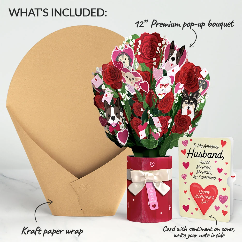 Lovepop I Woof You Dog Valentine Bouquet and Sentiment Set for Husband Vase - Image 2