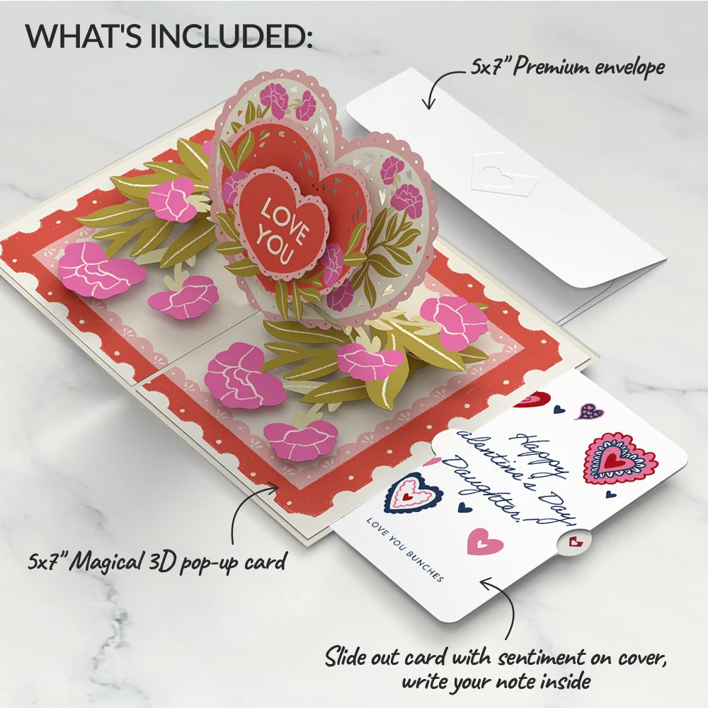 Lovepop Vintage Floral Love You Heart Valentine Pop-Up Card and Sentiment Set for Daughter - Image 2