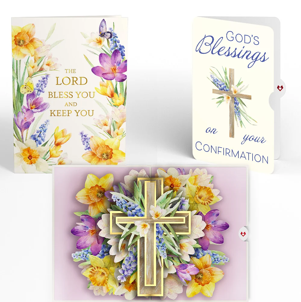 Lovepop The Lord Bless You Floral Cross Confirmation Pop-Up Card and Sentiment Set Cream
