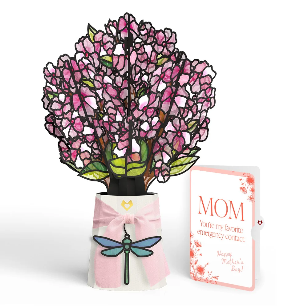 Lovepop Sun-dappled Cherry Blossom Mother’s Day Suncatcher Bouquet and Delicate Line Floral Sentiment Set for Mom Glass