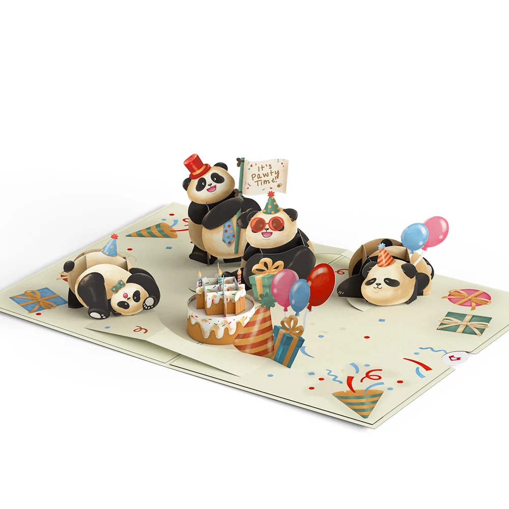 Lovepop Happy Birthday Pandas Pop-Up Card Candle - Image 3
