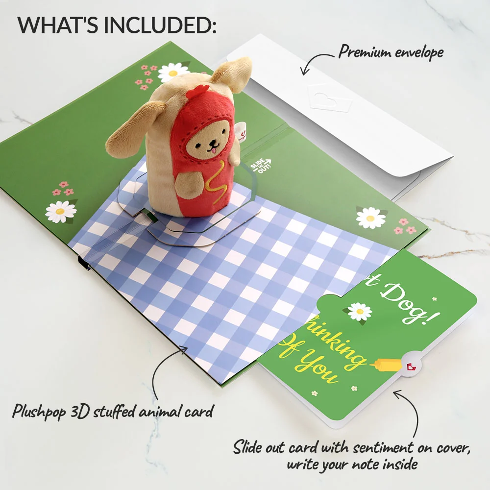 Lovepop 'Hot Dog!' Thinking of You Plushpop Card and Sentiment Set Bottle - Image 2