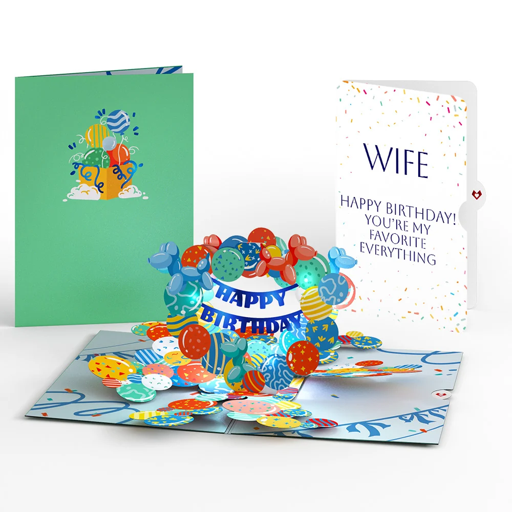 Lovepop Happy Birthday Balloons Music and Lights Pop-Up Card and Sentiment Set for Wife