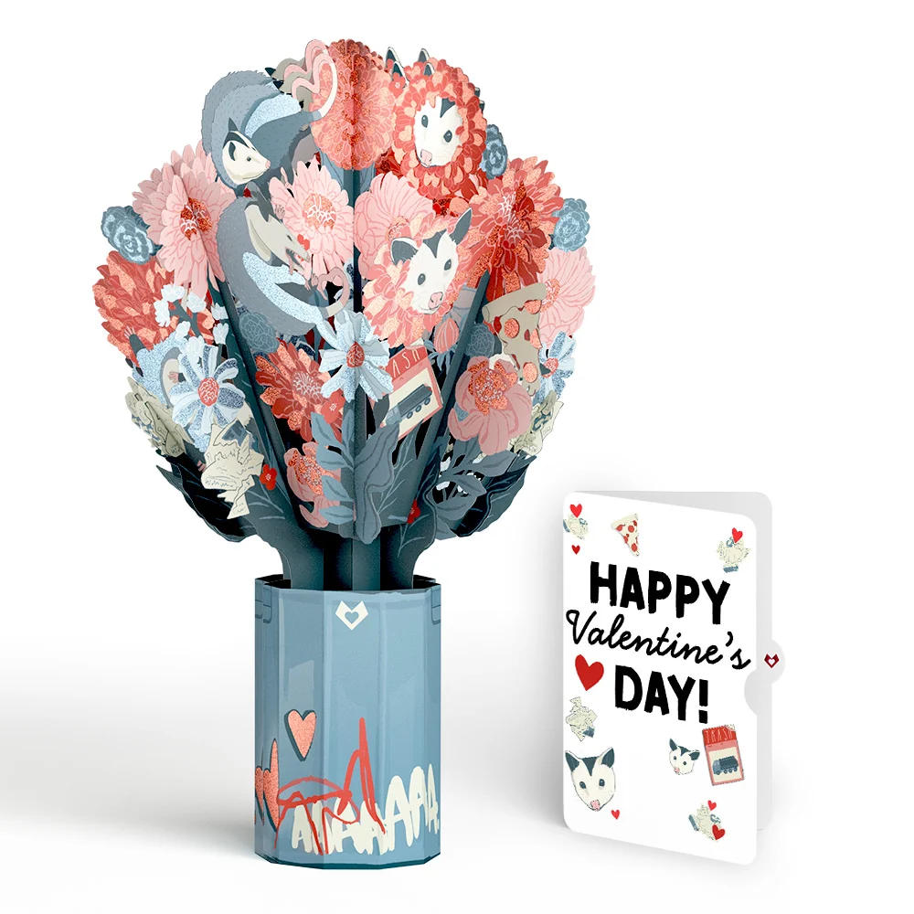 Lovepop Party Possums Valentine Glitter Bouquet and Sentiment Set Vase