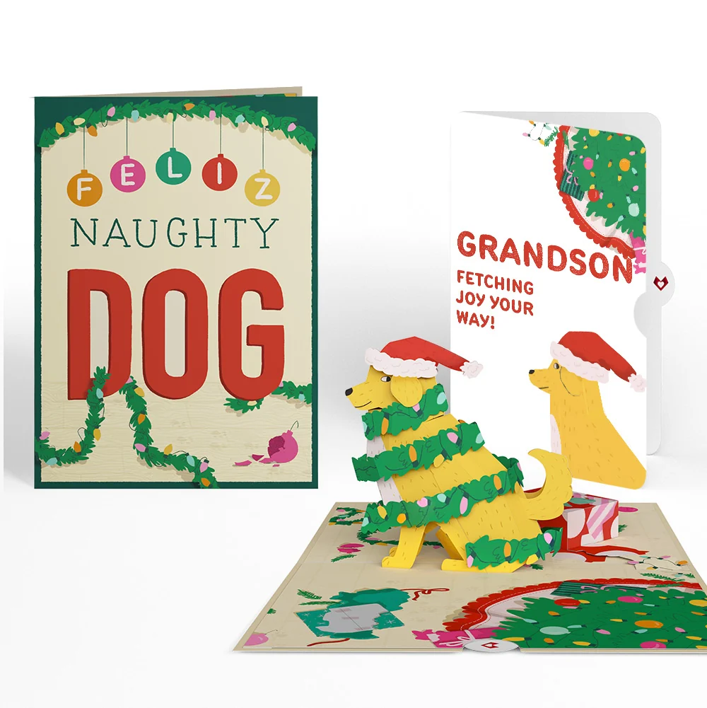 Lovepop Feliz Naughty Dog Christmas Pop-Up Card and Sentiment Set for Grandson
