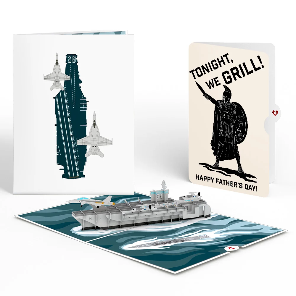 Lovepop U.S. Aircraft Carrier Father's Day Pop-Up Card and Spartan Grilling Sentiment Set