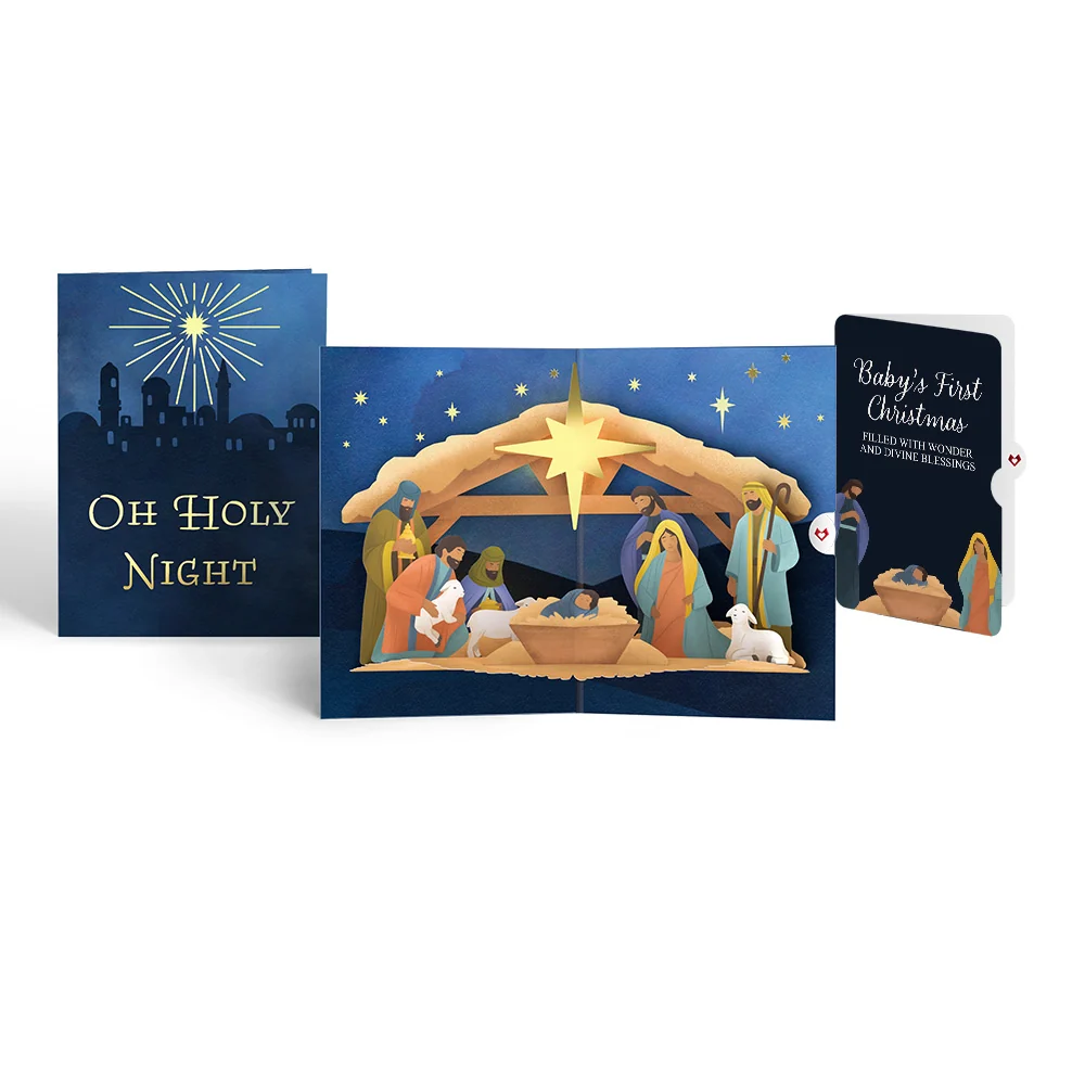 Lovepop Oh Holy Night Nativity Christmas Light-Up Pop-Up Card and Sentiment Set for Baby Straw
