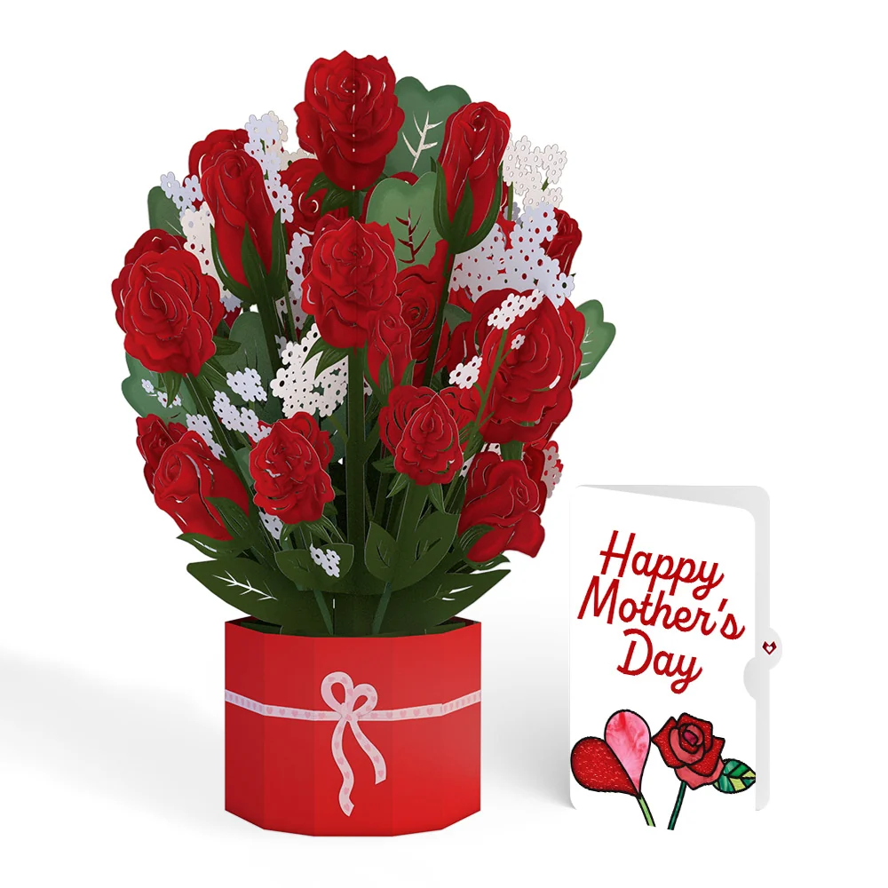 Lovepop Red Rose Mother’s Day Grand Bouquet and Sentiment Set Vase