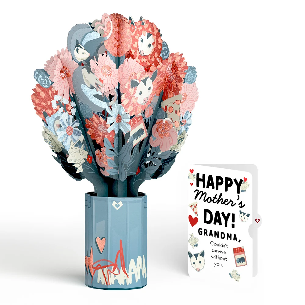 Lovepop Party Possums Mother’s Day Glitter Bouquet and Sentiment Set for Grandmother Vase