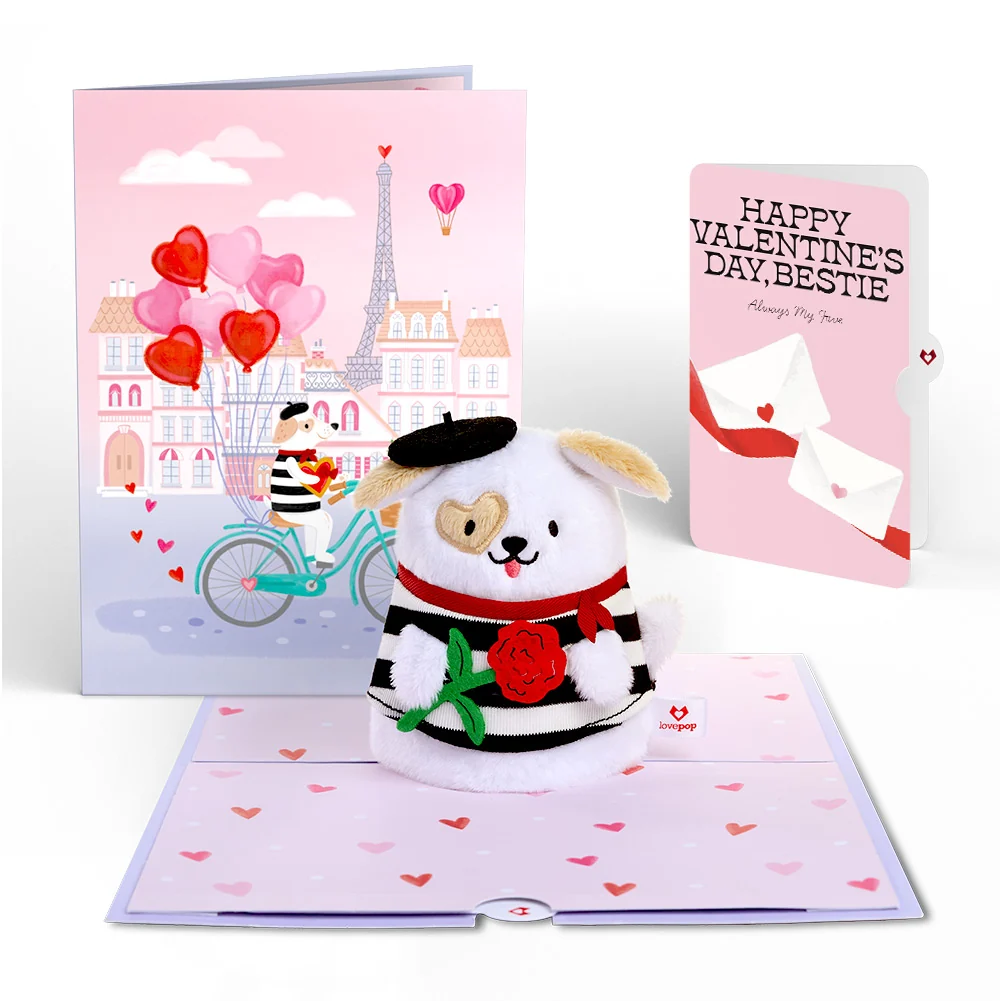 Lovepop French Love Dog Valentine Plushpop Card and Sentiment Set for Best friend