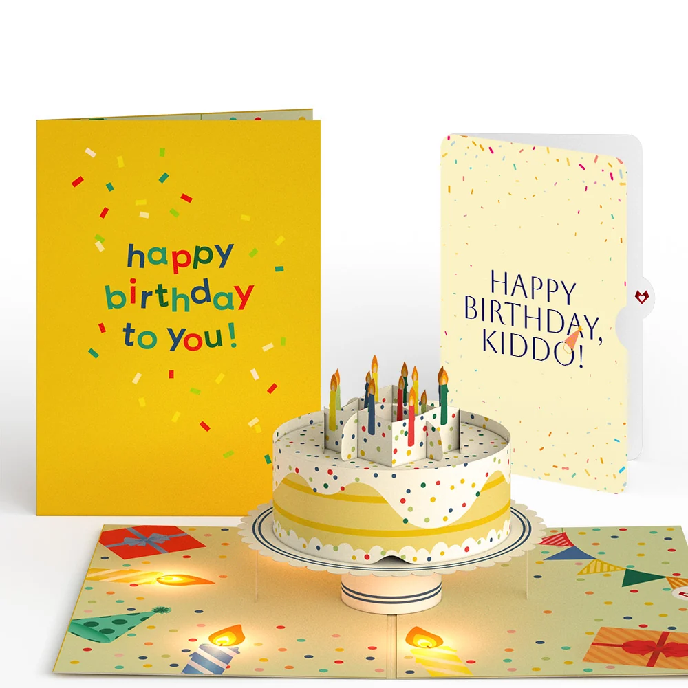 Lovepop Happy Birthday Confetti Cake Music and Lights Pop-Up Card and Sentiment Set for Kid Candle