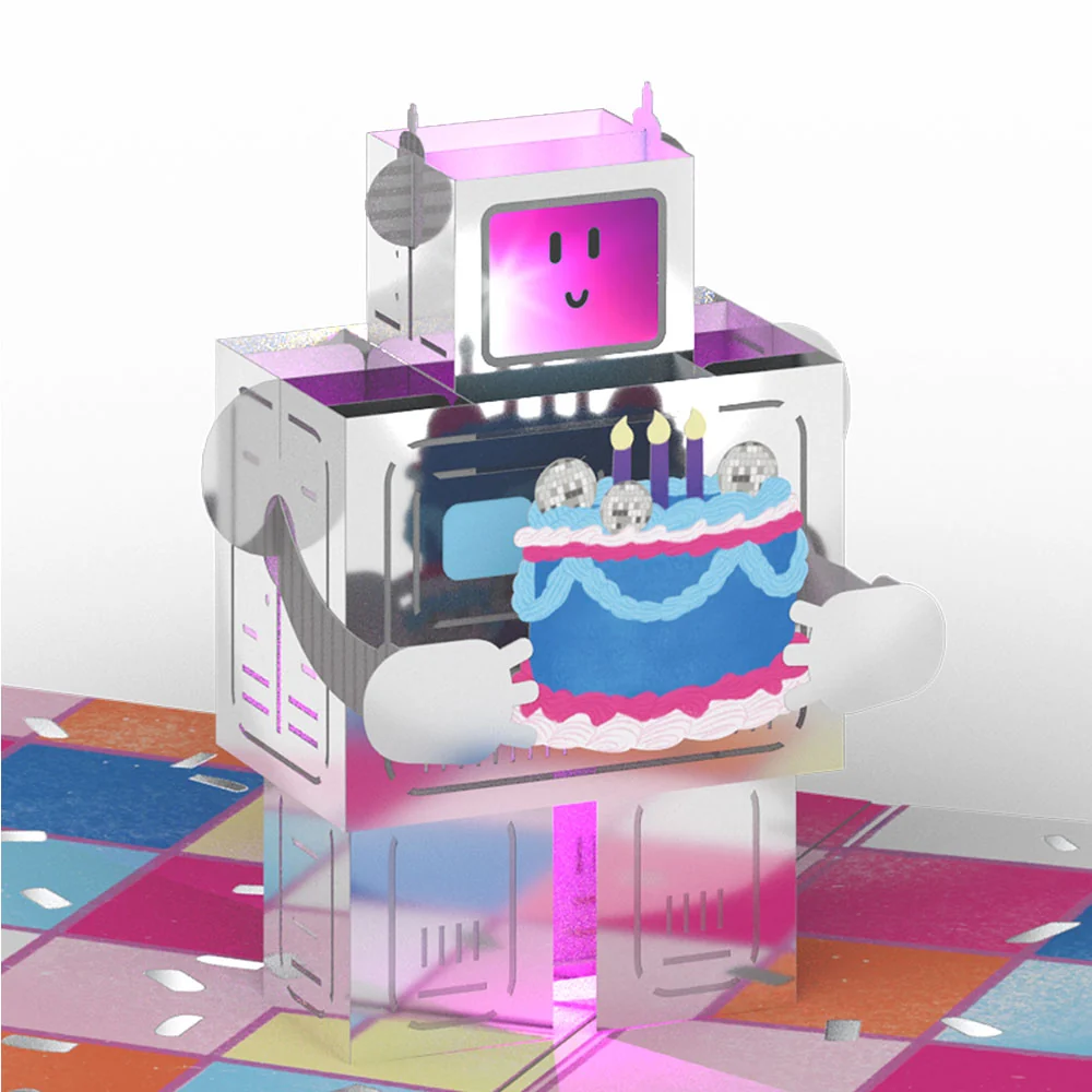 Lovepop Robot Birthday Party Music and Lights Pop-Up Card - Image 2
