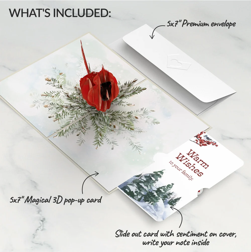 Lovepop Winter Cardinal Pop-Up Card and Warm Wishes Sentiment Set for Family - Image 2