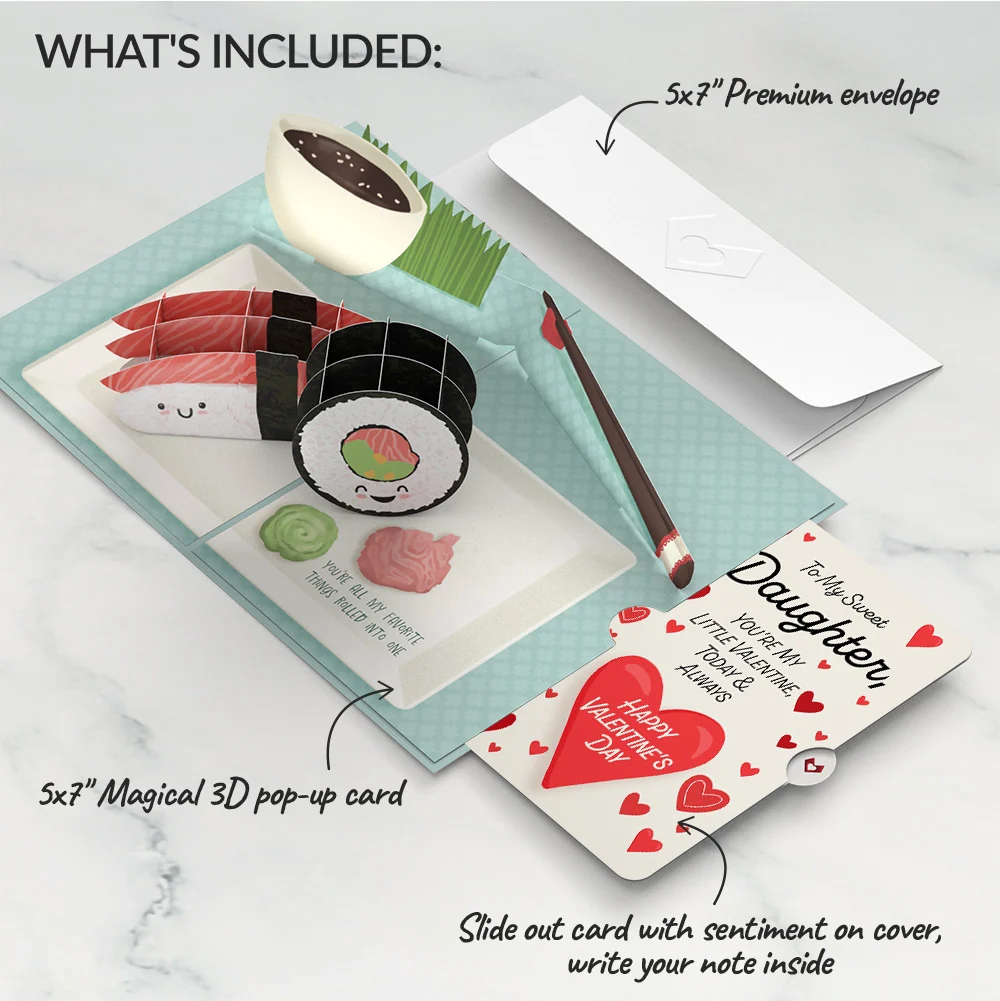 Lovepop Soy Glad You're in My Life Sushi Valentine Pop-Up Card and Sentiment Set for Daughter Bottle - Image 2