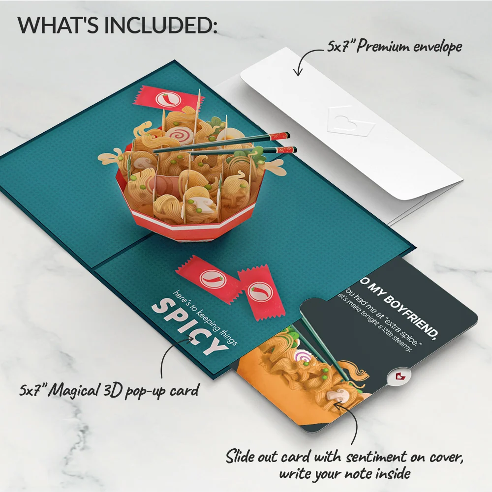 Lovepop Send Noods Spicy Love Pop-Up Card and Sentiment Set for Boyfriend Bowl - Image 2