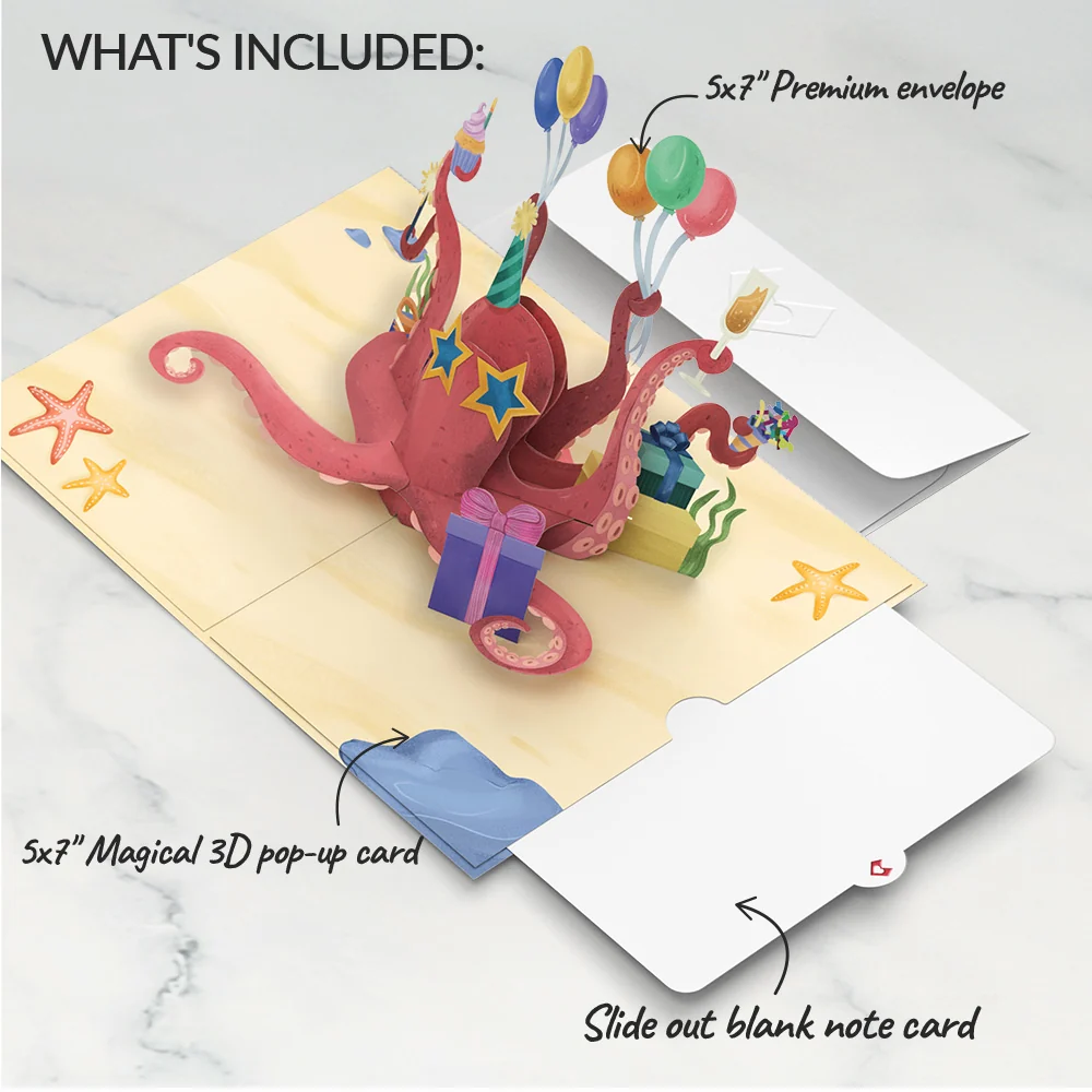 Lovepop Birthday Party Octopus Pop-Up Card Glass - Image 6