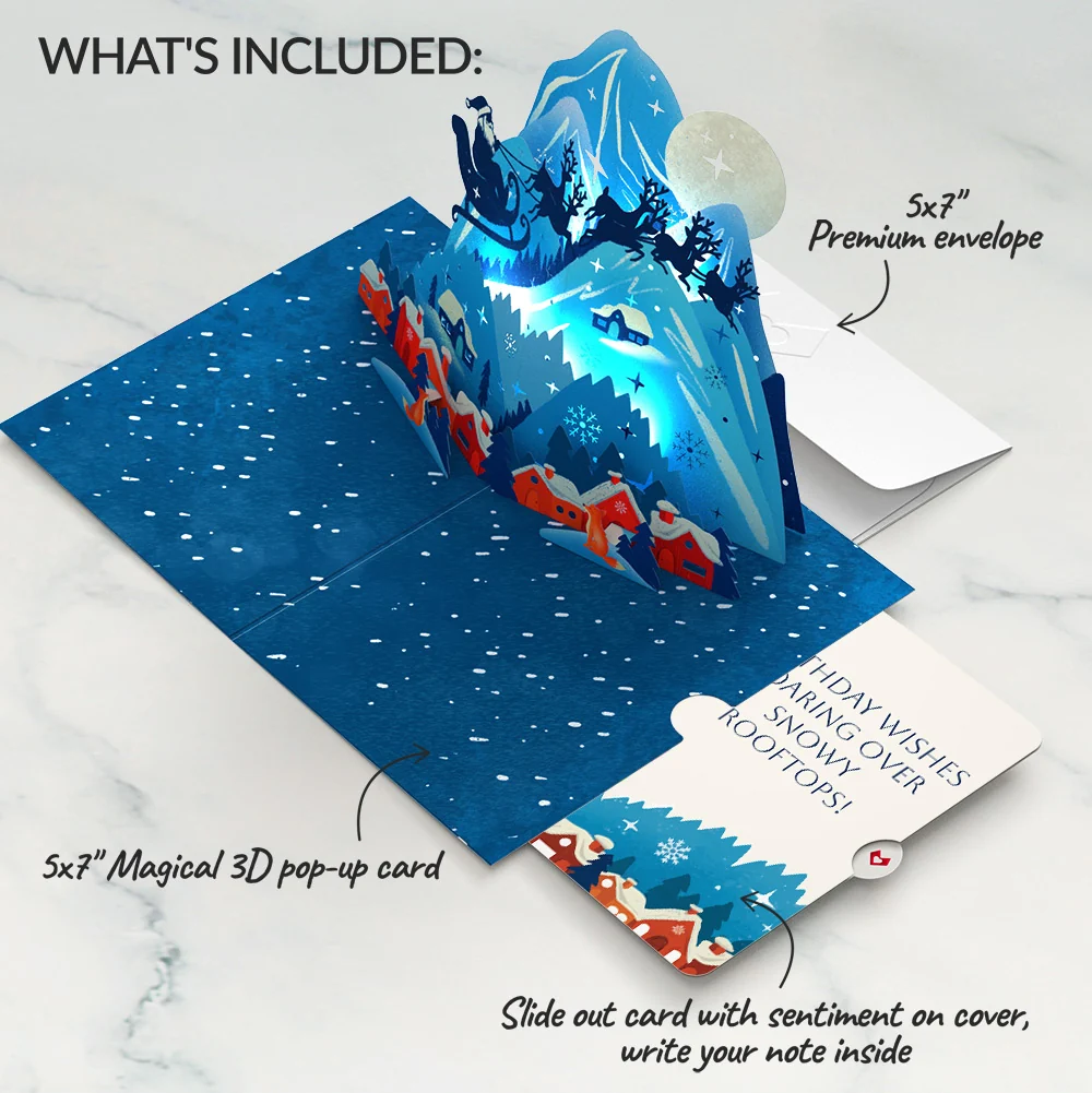 Lovepop Christmas Eve Sleigh Ride Music and Lights Pop-Up Card and Birthday Sentiment Set Cream - Image 2