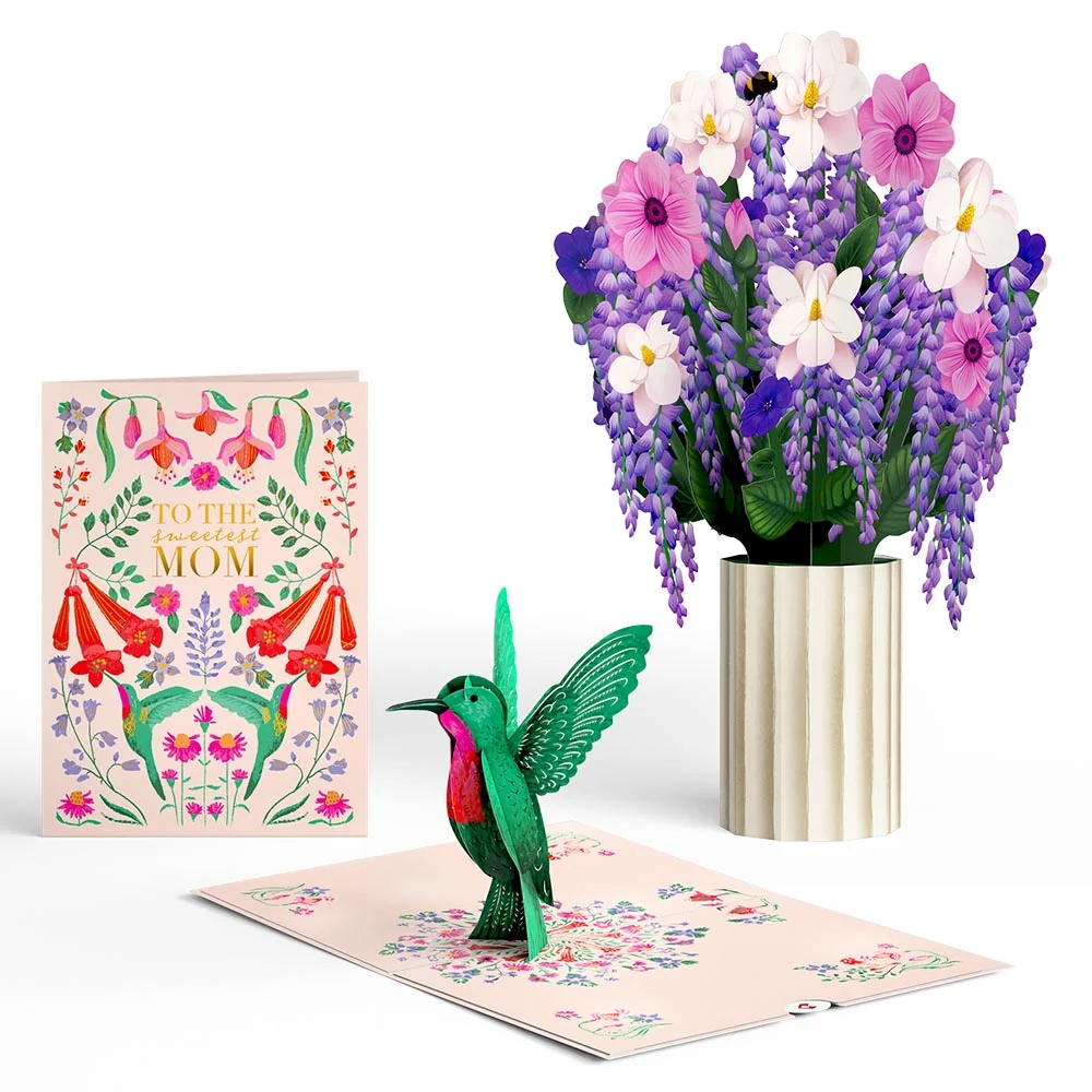 Lovepop Sweetest Mom Hummingbird Pop-Up Card & Bouquet Bundle