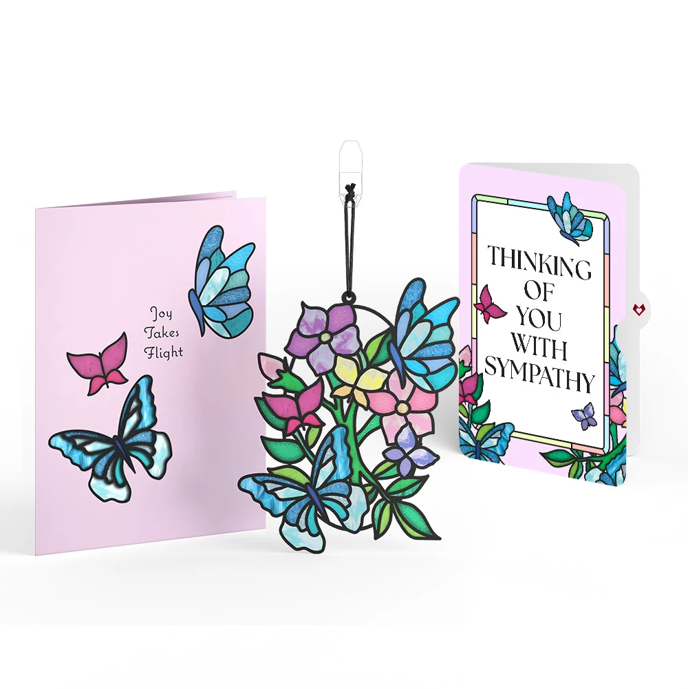Lovepop Joy Takes Flight Butterfly Sympathy Suncatcher Card and Sentiment Set Glass