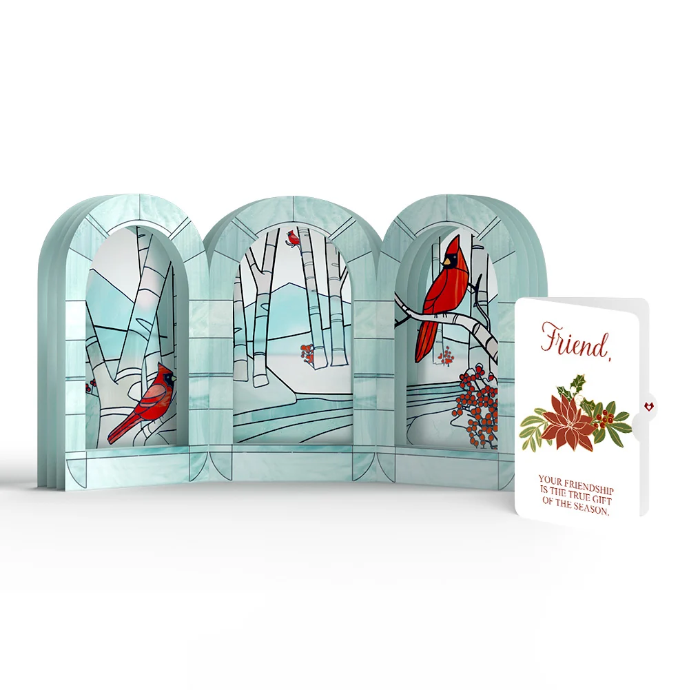 Lovepop Stained Glass Winter Cardinal Pop-Up Gift and Poinsettia Christmas Sentiment Set for Friend
