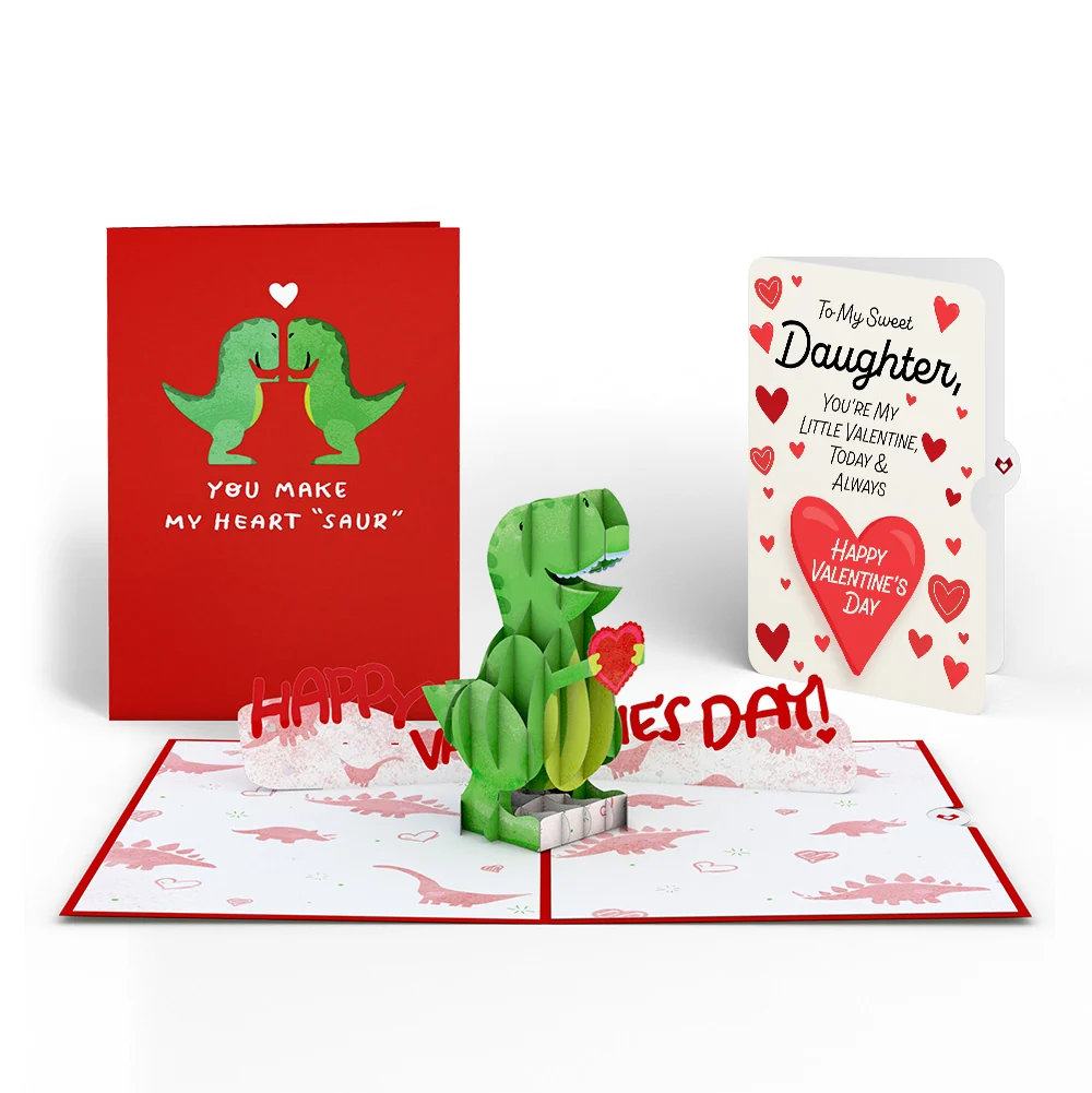 Lovepop You Make My Heart 'Saur' Valentine Pop-Up Card and Sentiment Set for Daughter Cream