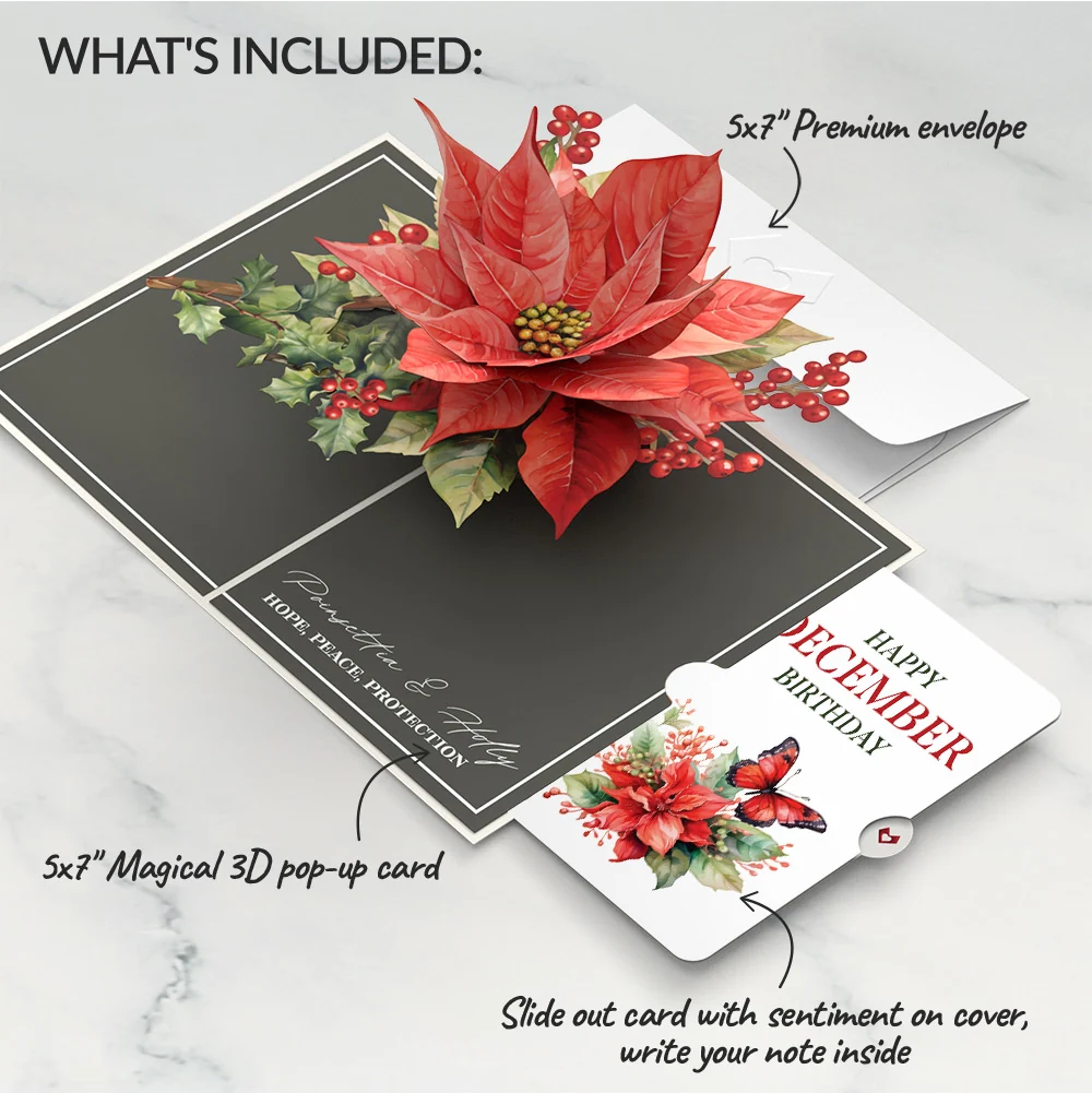 Lovepop Born to Bloom: December Birth Month Flowers Pop-Up Card and Poinsettia Sentiment Set - Image 2
