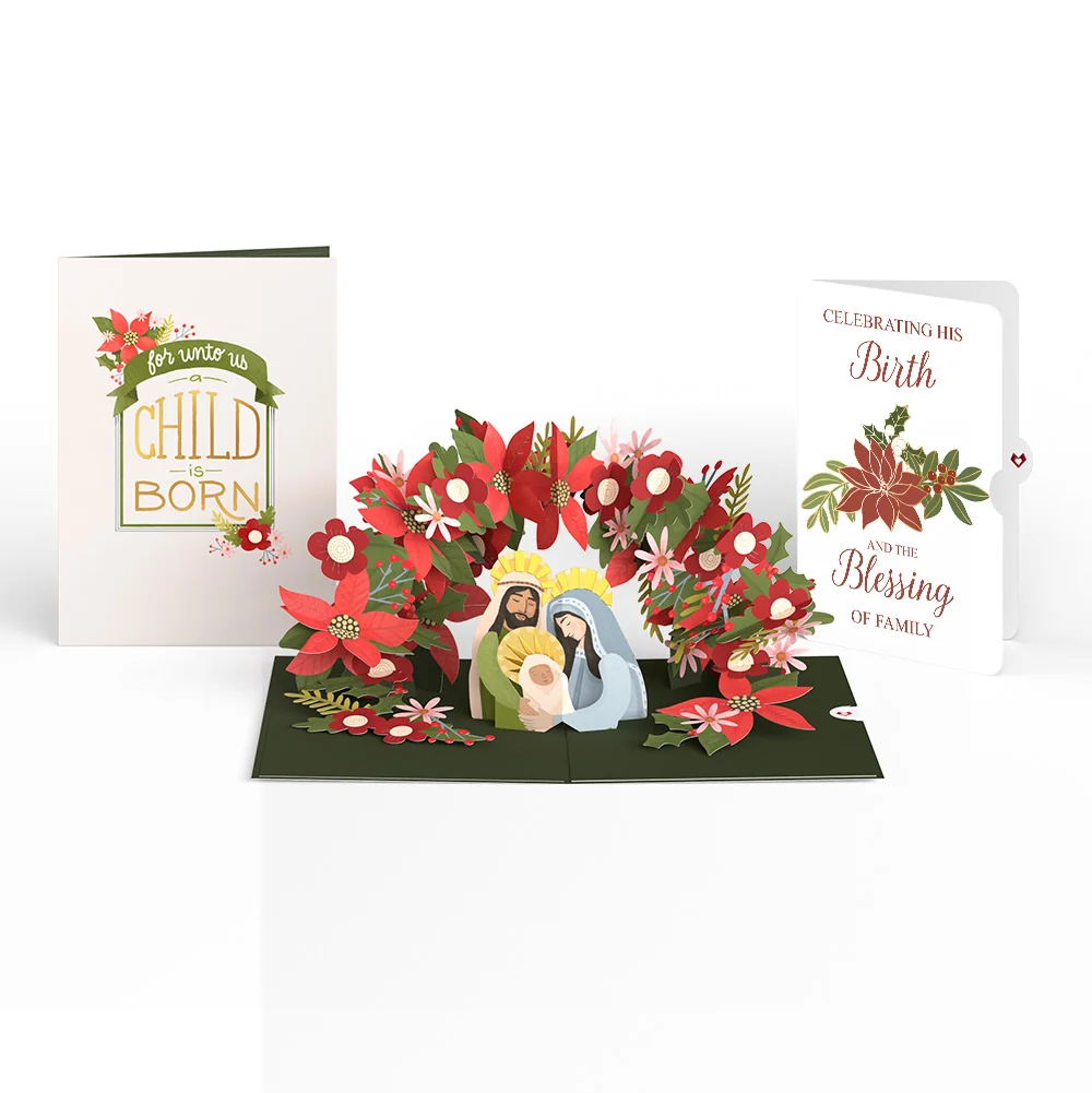 Lovepop A Child Is Born Christmas Pop-Up Card and Poinsettia Blessing Sentiment Set Cream