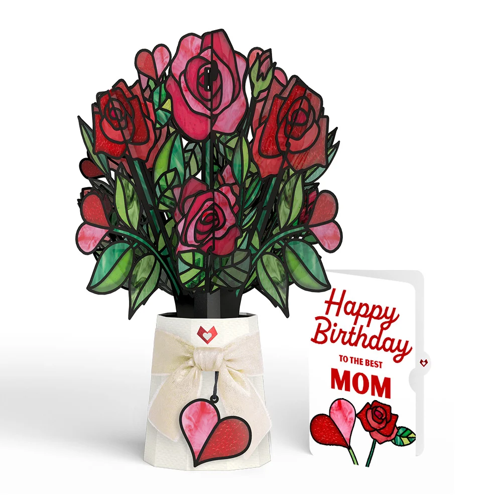 Lovepop Radiant Rose Birthday Suncatcher Bouquet and Sentiment Set for Mom Glass