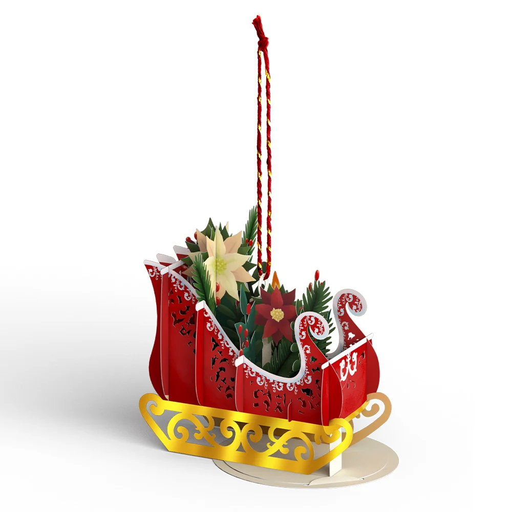 Lovepop Merry and Bright Poinsettia Sleigh Slicegami Ornament Card - Image 4